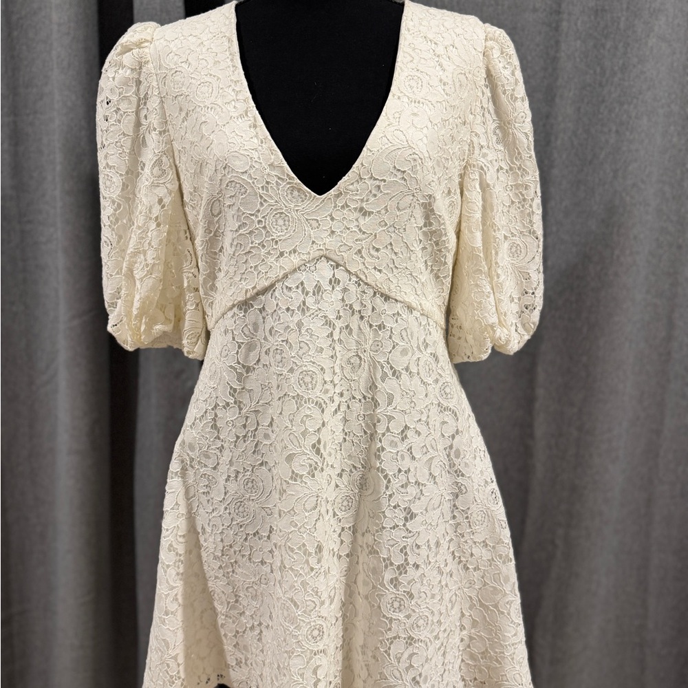 Bardot Cream Puff Sleeve A-line Dress